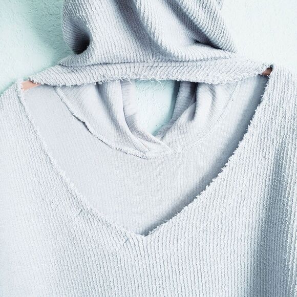 Vintage Havana Blue Ribbed Cropped Hoodie with Open Back - Picture 6 of 8